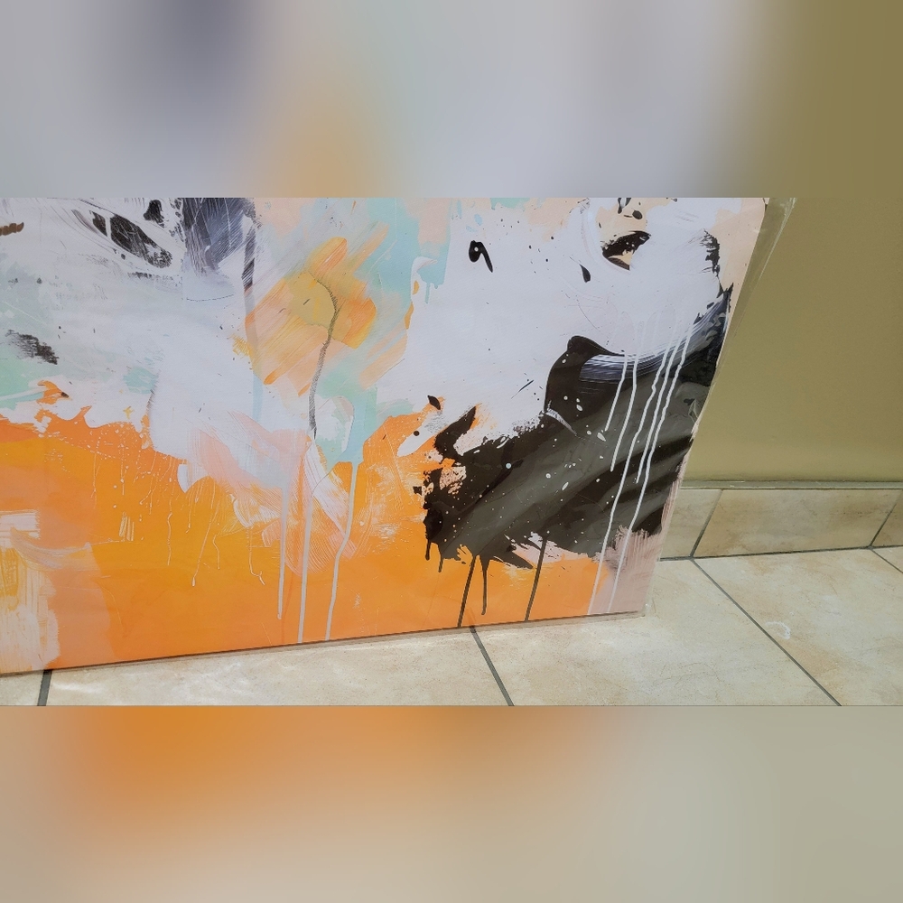 Abstract Orange & Black Ink Canvas โ 20"x40" Wall Art - Picture 3 of 10